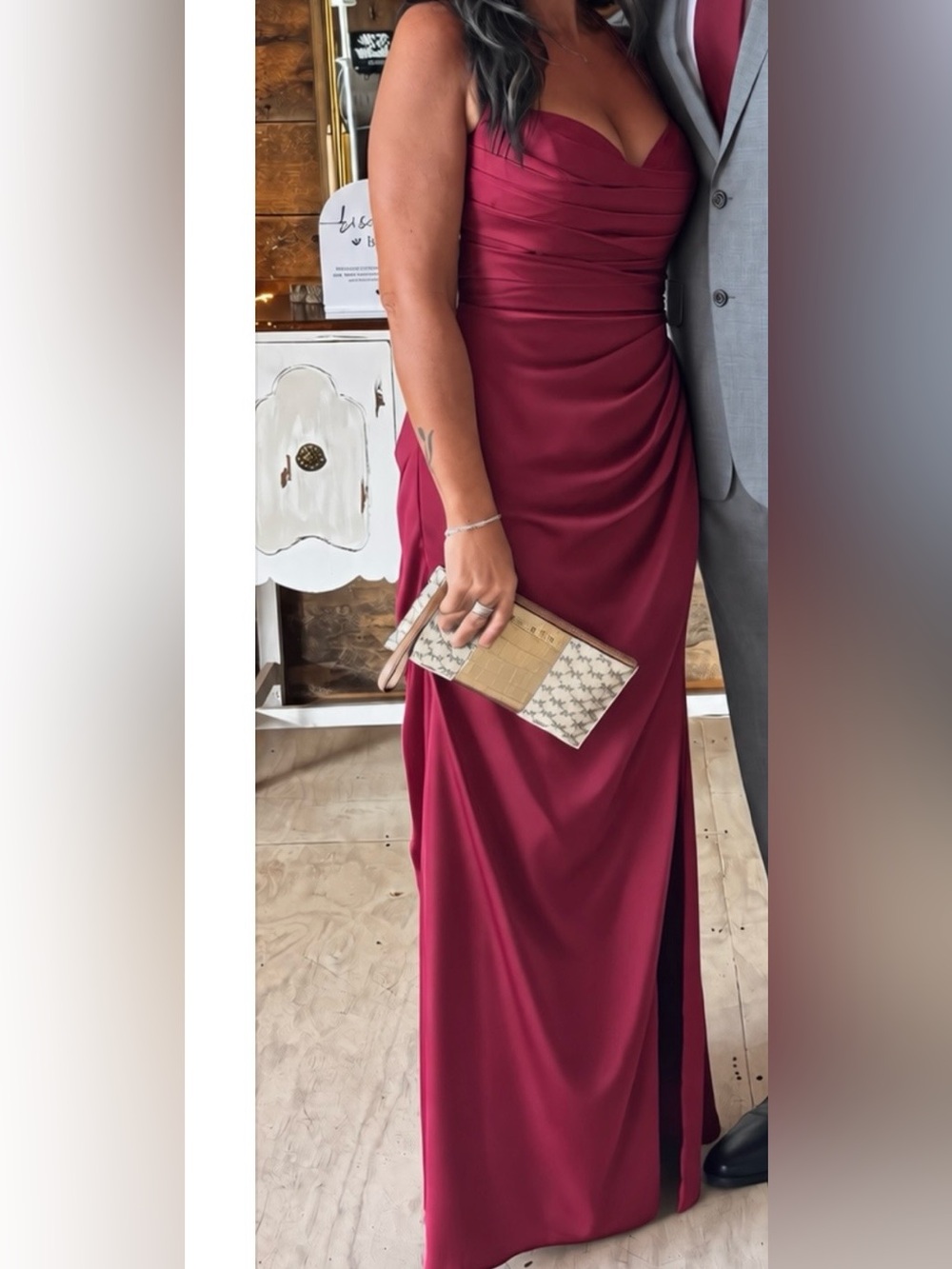 Azazie Burgundy Ruched Halter bridesmaid dress